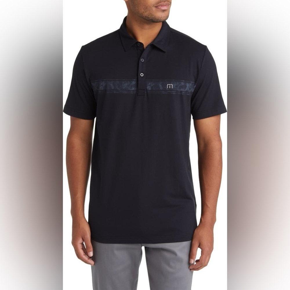 Travis Mathew Thunder Roll Marbled Stripe Golf Polo Shirt Mens Size S Black Gray